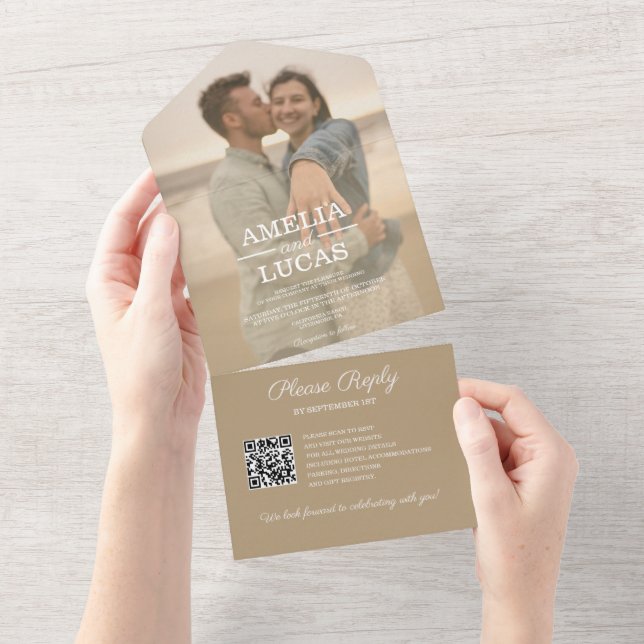 Modern Minimal Photo Wedding All In One Invitation (Tearaway)