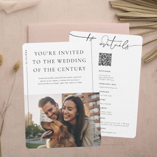 Modern Minimal  Photo Wedding Details   Invitation
