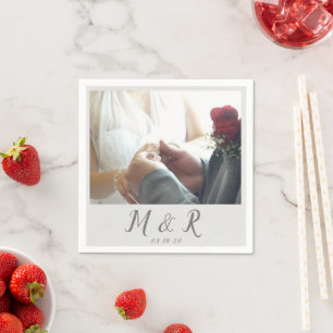 Modern Minimal Photo Wedding Logo Gray Napkins