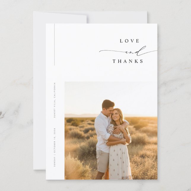Modern Minimal Photo Wedding Thank You Card W Note (Front)