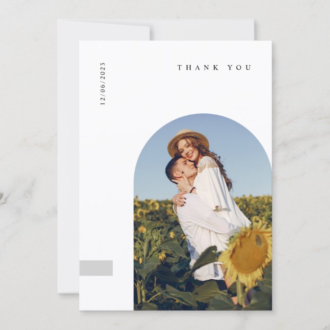 Modern Minimal Photo Wedding Thank You Card W Note (Front)
