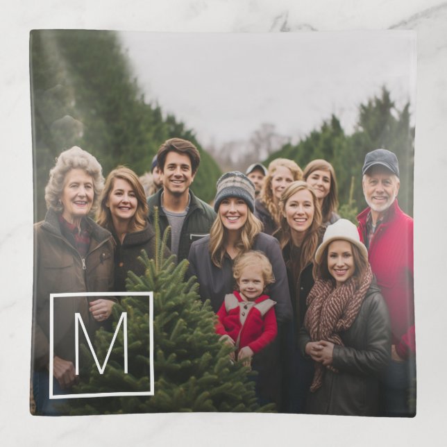 Modern Minimal Photo with a monogram Trinket Tray (Front)