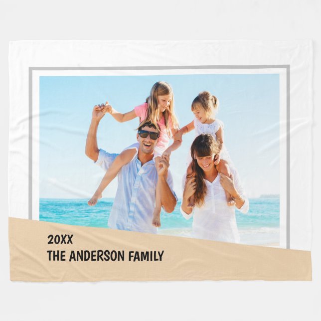 Modern Minimal Photo with Diagonal Color Block Fleece Blanket (Front (Horizontal))