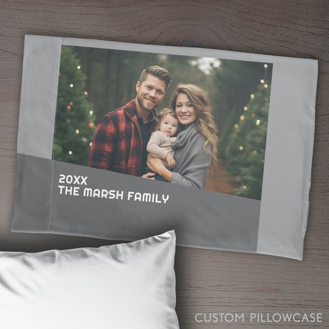 Modern Minimal Photo with Diagonal Color Block Pillow Case (Custom Pillowcase with Photo Collage)