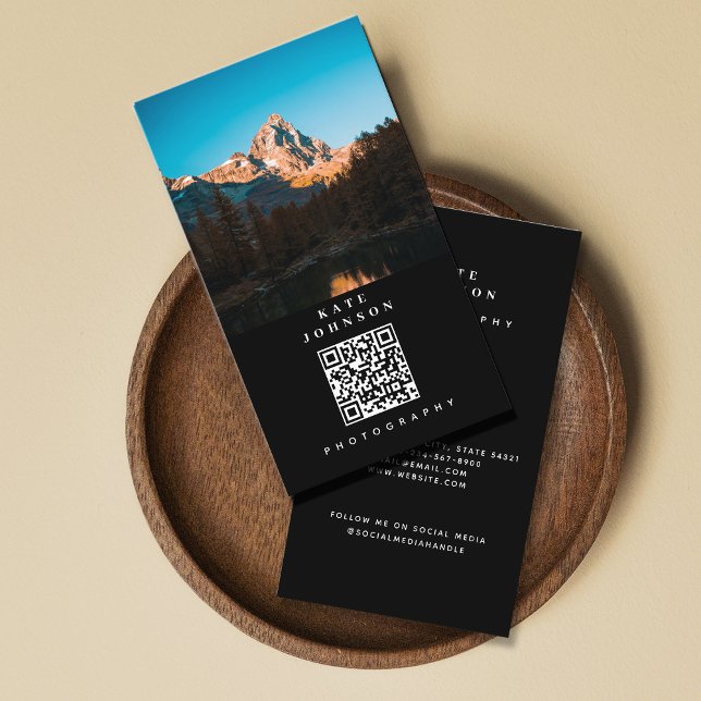 Modern Minimal Photographer QR Code Social Media  Business Card (Creator Uploaded)