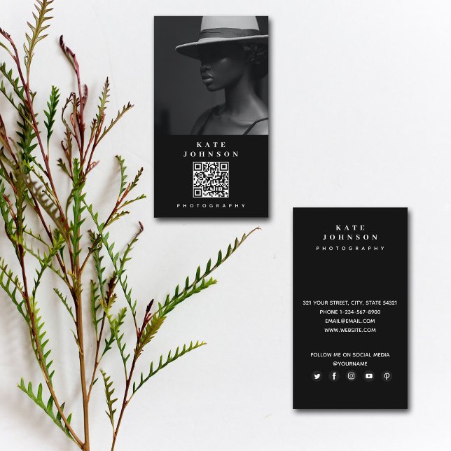 Modern Minimal Photographer QR Code Social Media Business Card (Creator Uploaded)