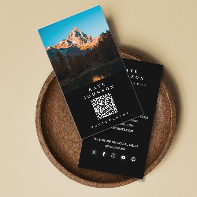 Modern Minimal Photographer QR Code Social Media Business Card (Modern Minimal Photographer QR Code Social Media Business Card)