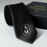 Modern Minimal Pill Monogram - Black Neck Tie<br><div class="desc">A trendy,  elegant monogram design in a pill border. Modern,  minimal lines with 2 monograms separated by a line. The background color can be changed.</div>