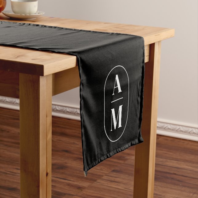 Modern Minimal Pill Monogram - Black White Short Table Runner (In Situ)