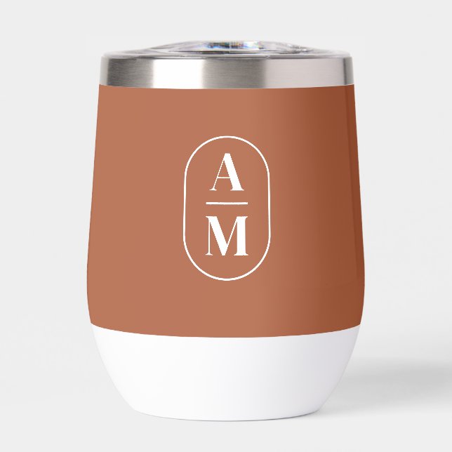 Modern Minimal Pill Monogram - Terra Cotta Thermal Wine Tumbler (Front)