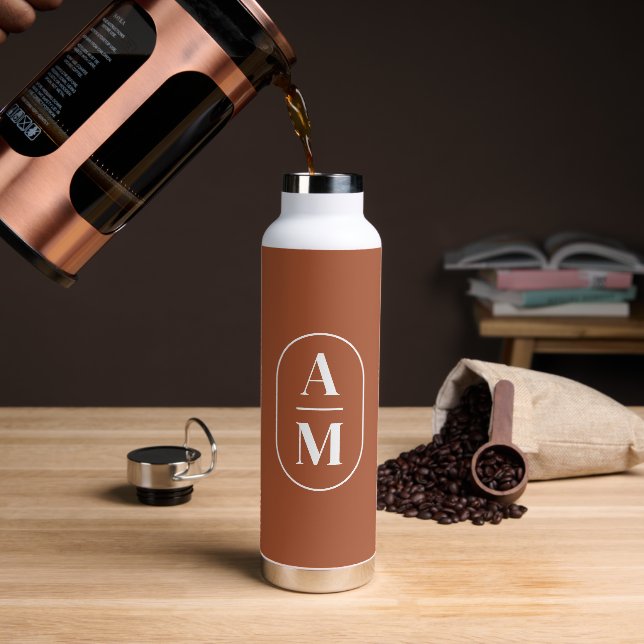 Modern Minimal Pill Monogram - Terra Cotta Water Bottle (Coffee)