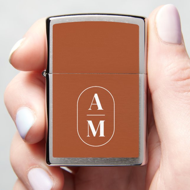 Modern Minimal Pill Monogram - Terra Cotta Zippo Lighter (In Hand)