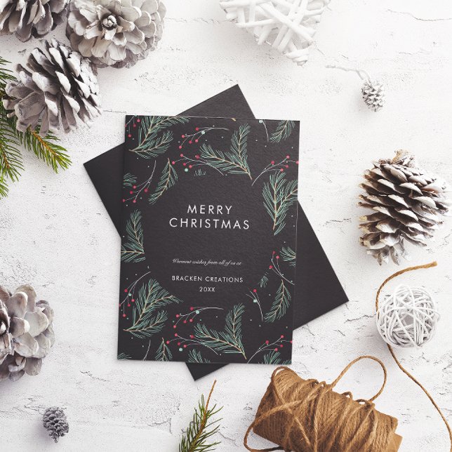 Modern Minimal Pine Pattern Corporate Christmas  Holiday Card (Creator Uploaded)