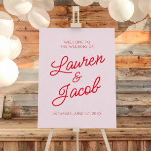 Modern Minimal Pink and Red Wedding Welcome Sign