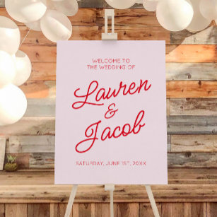 Modern Minimal Pink and Red Wedding Welcome Sign