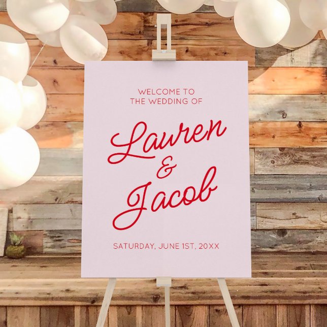 Modern Minimal Pink and Red Wedding Welcome Sign (Creator Uploaded)
