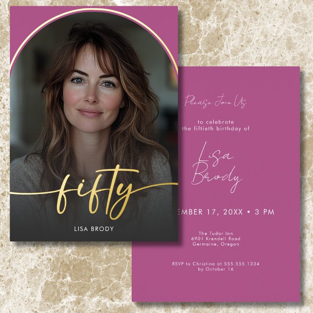Modern Minimal Pink Arch Fiftieth Birthday Foil Invitation (Modern Minimal Pink Arch Fiftieth Birthday Foil Invitation)