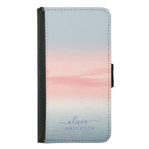 Modern Minimal Pink Blue Ocean Wallet Case