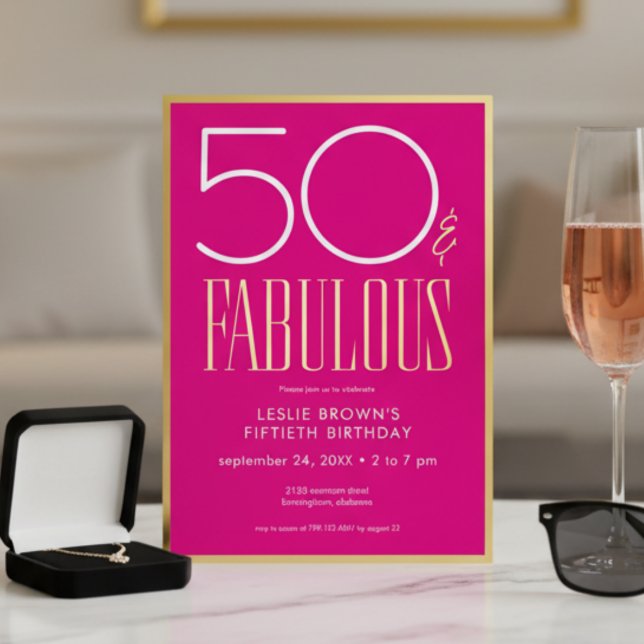 Modern Minimal Pink Fifty & Fabulous Birthday Foil Invitation (Creator Uploaded)