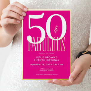 Modern Minimal Pink Fifty & Fabulous Birthday Foil Invitation