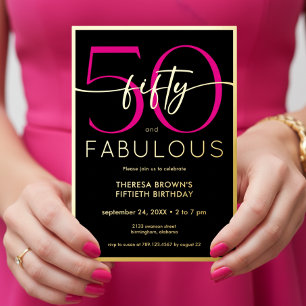 Modern Minimal Pink Fifty Fabulous Script Birthday Foil Invitation