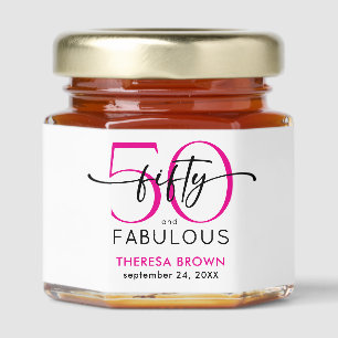 Modern Minimal Pink Fifty Fabulous Script Birthday Honey Jar Favors