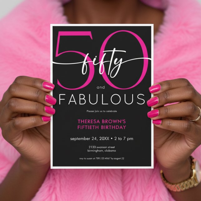 Modern Minimal Pink Fifty Fabulous Script Birthday Invitation (Creator Uploaded)
