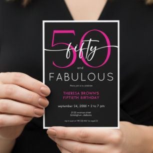 Modern Minimal Pink Fifty Fabulous Script Birthday Invitation