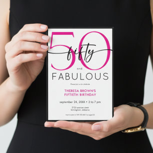 Modern Minimal Pink Fifty Fabulous Script Birthday Invitation