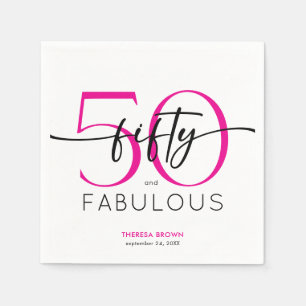 Modern Minimal Pink Fifty Fabulous Script Birthday Napkins