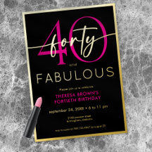 Modern Minimal Pink Forty Fabulous Script Birthday