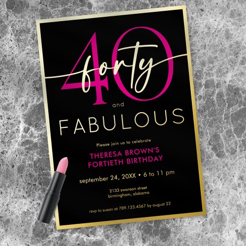 Modern Minimal Pink Forty Fabulous Script Birthday