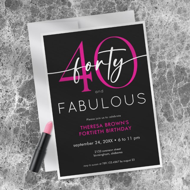 Modern Minimal Pink Forty Fabulous Script Birthday Invitation (Modern Minimal Pink Forty Fabulous Script Birthday Invitation)