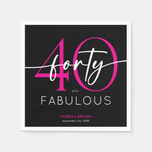Modern Minimal Pink Forty Fabulous Script Birthday Napkins