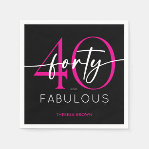 Modern Minimal Pink Forty Fabulous Script Birthday Napkins