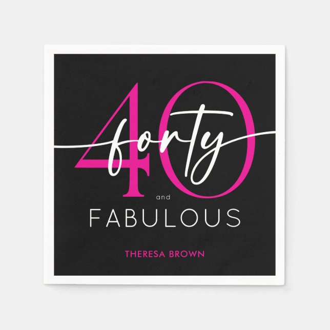 Modern Minimal Pink Forty Fabulous Script Birthday Napkins (Front)