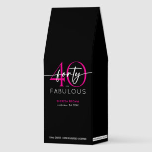 Modern Minimal Pink Forty Fabulous Script Birthday Roasted Coffee