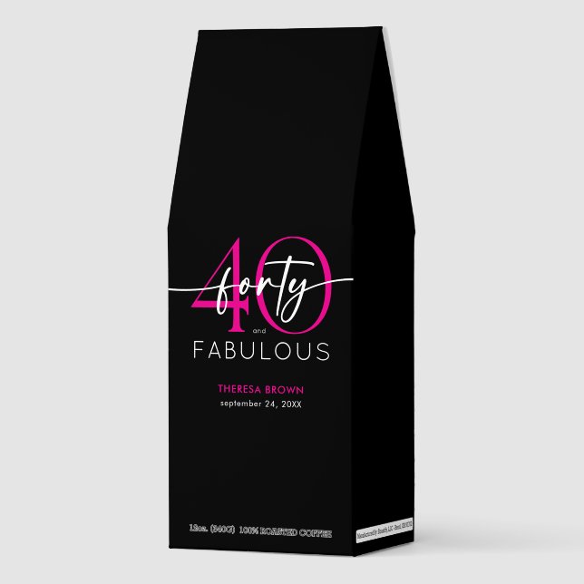 Modern Minimal Pink Forty Fabulous Script Birthday Roasted Coffee (Front)