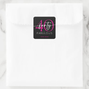 Modern Minimal Pink Forty Fabulous Script Birthday Square Sticker