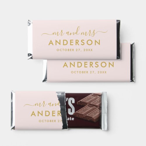 Modern Minimal Pink Gold Personalized Mr and Mrs Hershey Bar Favors