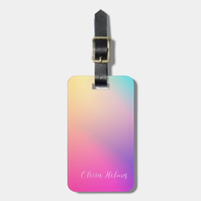 Modern Minimal Pink Gradient Personalized Luggage Tag (Front Vertical)