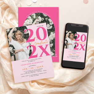 Modern Minimal Pink Graduation Photo Invitation