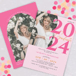 Modern Minimal Pink Graduation Photo Invitation at Zazzle