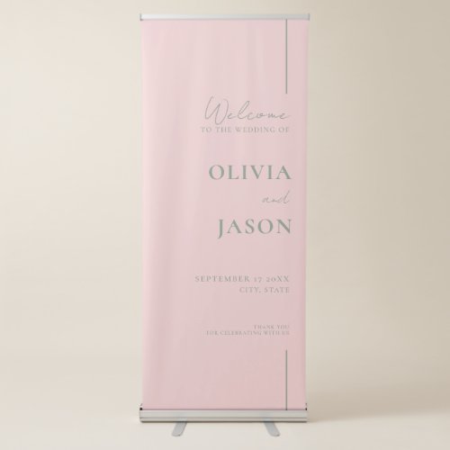 Modern Minimal Pink Green Wedding Welcome Retractable Banner