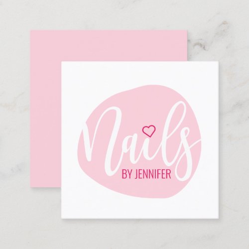 Modern minimal pink heart nails square business card