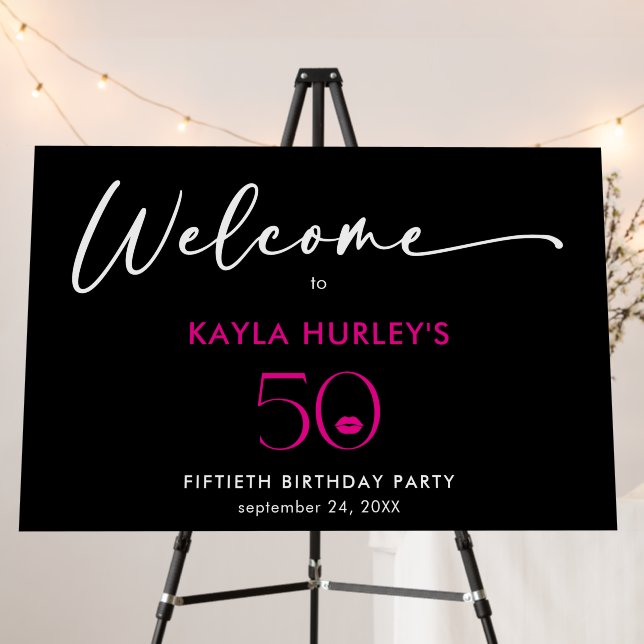 Modern Minimal Pink Lips She's Fifty Birthday Foam Board (In Situ (Stand))