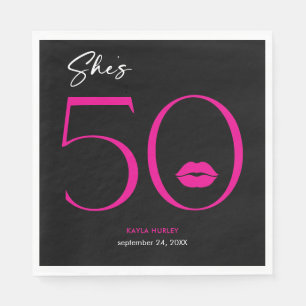 Modern Minimal Pink Lips She's Fifty Birthday Napkins