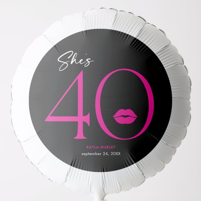 Modern Minimal Pink Lips She's Forty Birthday Balloon (Front)