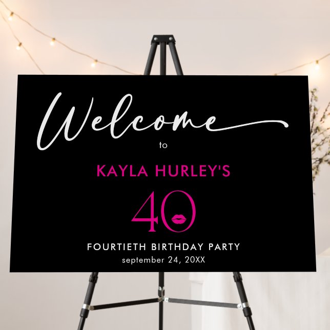 Modern Minimal Pink Lips She's Forty Birthday Foam Board (In Situ (Stand))