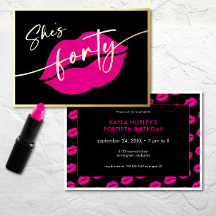 Modern Minimal Pink Lips She's Forty Birthday Foil Invitation